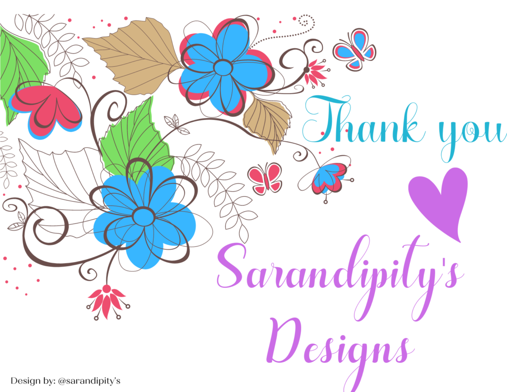 Thank you card for the Sarandipity's Shop.