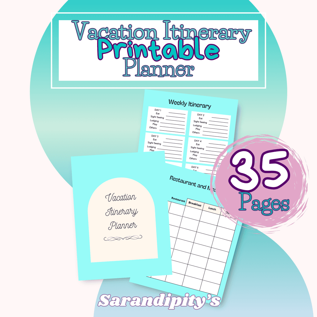 vacation itinerary printable planner mockup