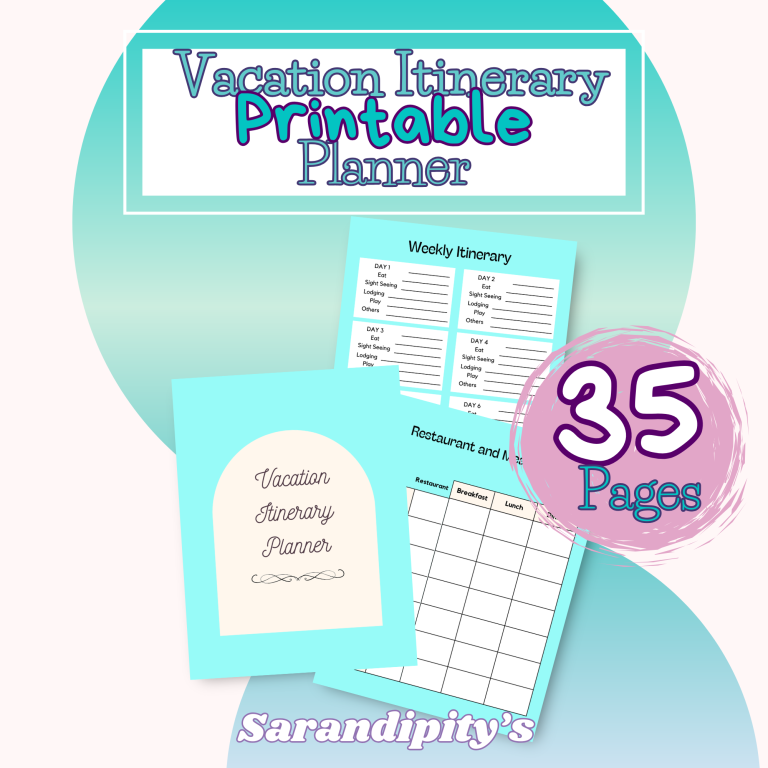 vacation itinerary printable planner mockup