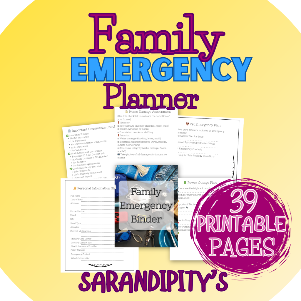 Family emergency planner mockup