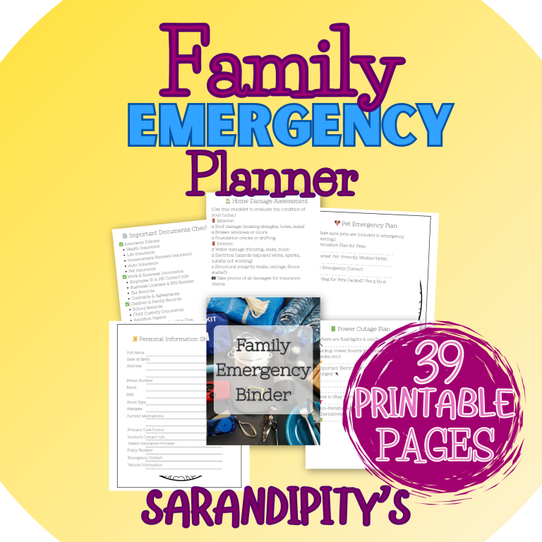 Family emergency planner mockup