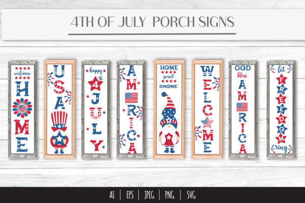 8-Pack Patriotic Porch Sign Graphics
