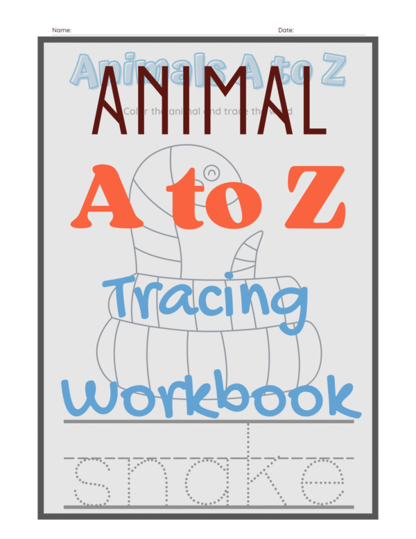 animal a to z alphabet trace workbook