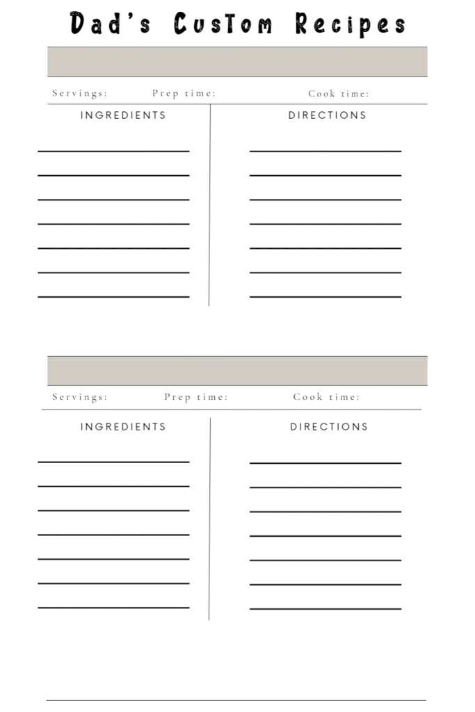 blank father's recipe cards