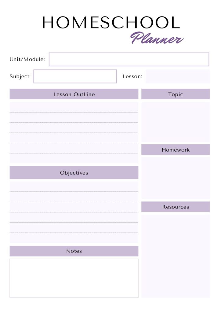 🏡 6 Page Mini Homeschool Planner