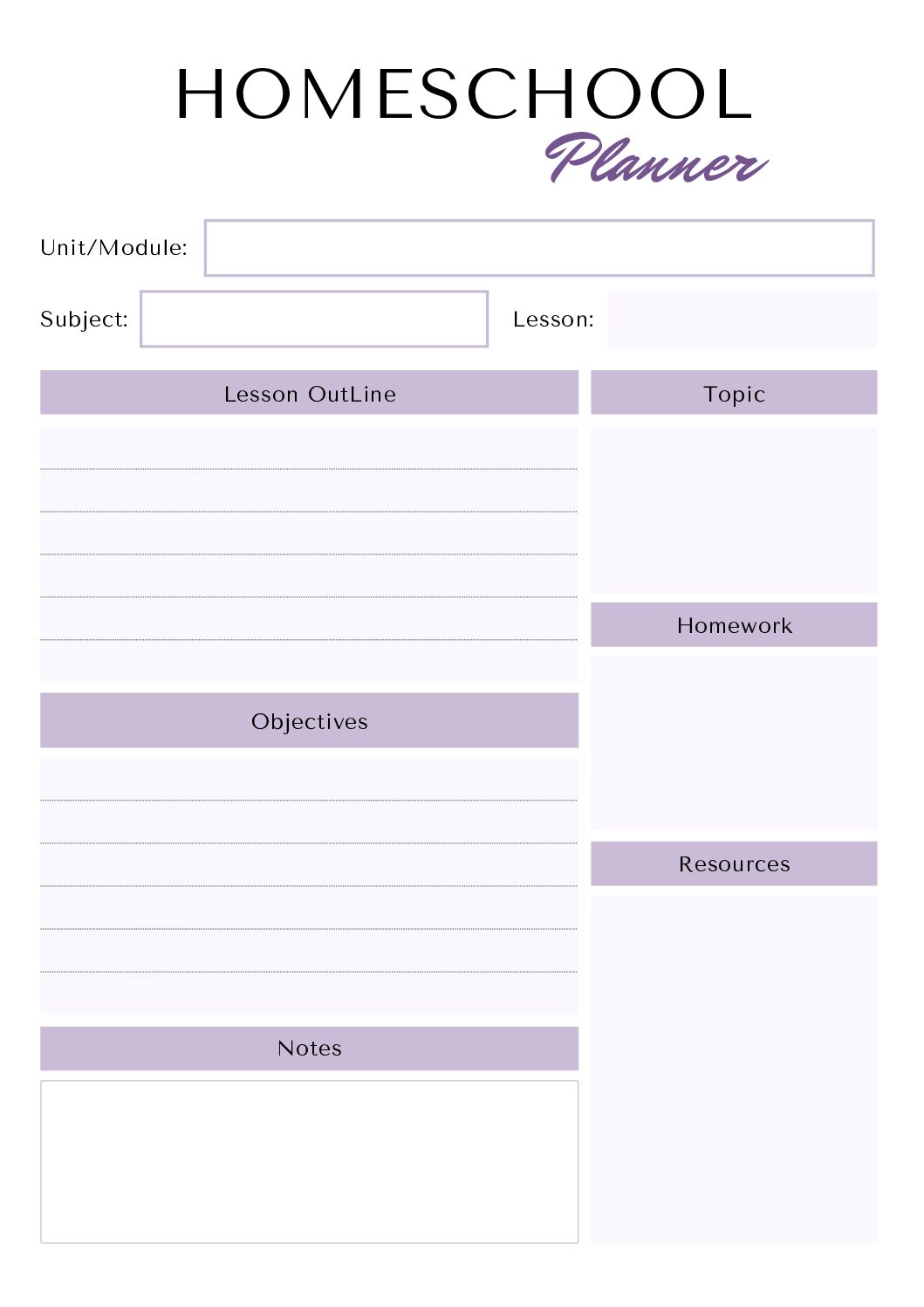🏡 6 Page Mini Homeschool Planner