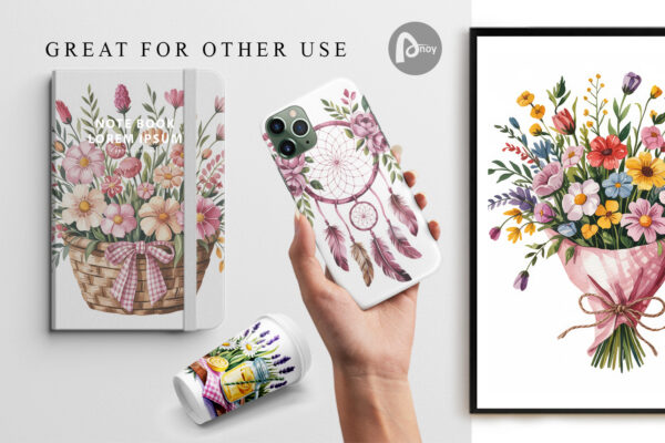 pink gingham summer floral graphics