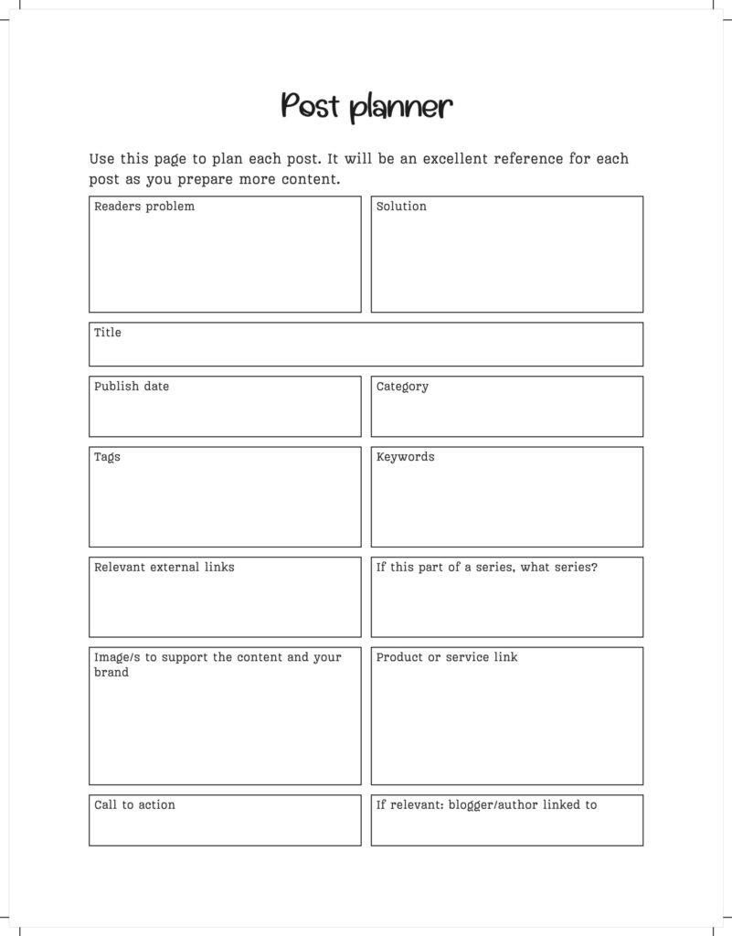 post planner worksheet printable