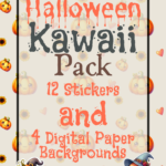 Halloween kawaii sticker and digital paper pack