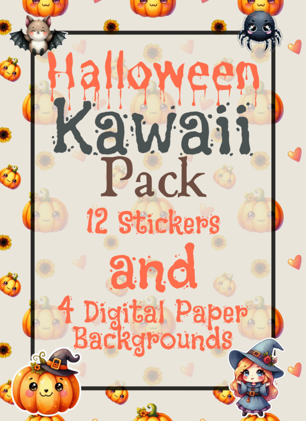 Halloween kawaii sticker and digital paper pack