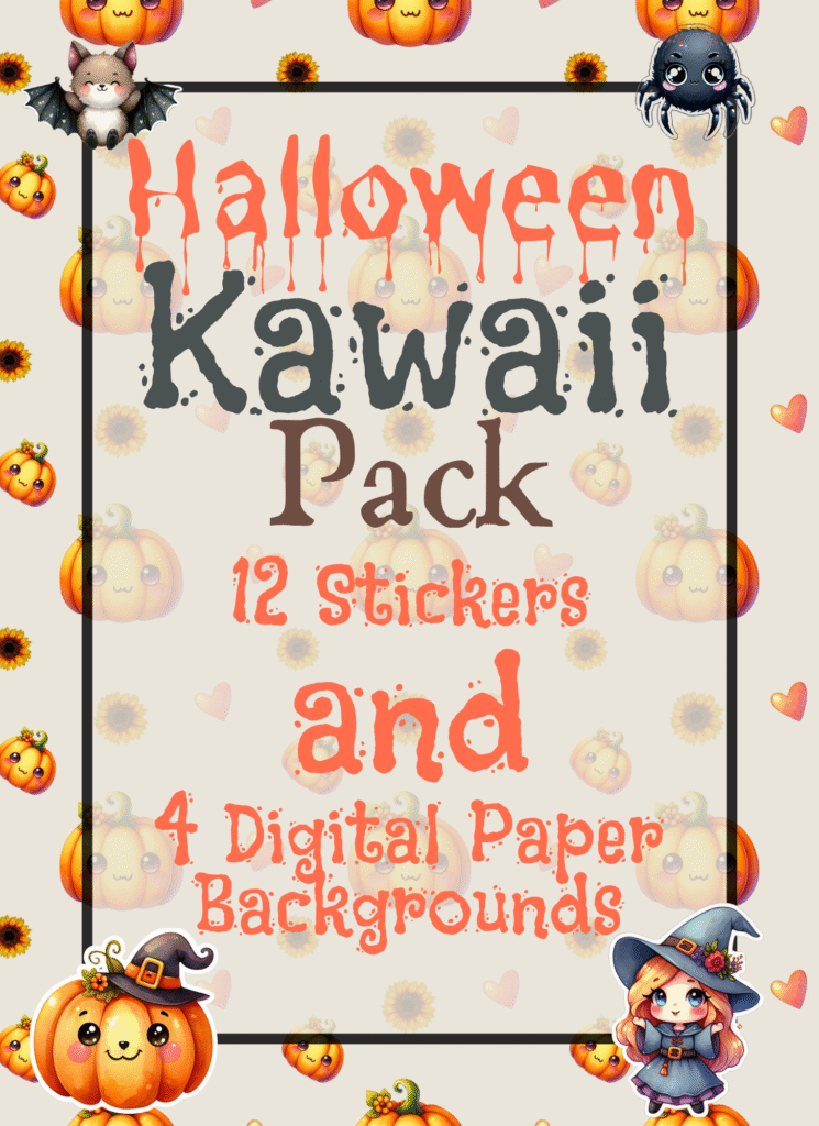Halloween kawaii sticker and digital paper pack