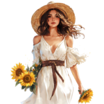 vintage summer woman with sunflowers