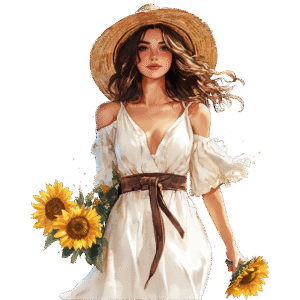 vintage summer woman with sunflowers