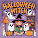 Halloween witch coloring book cover