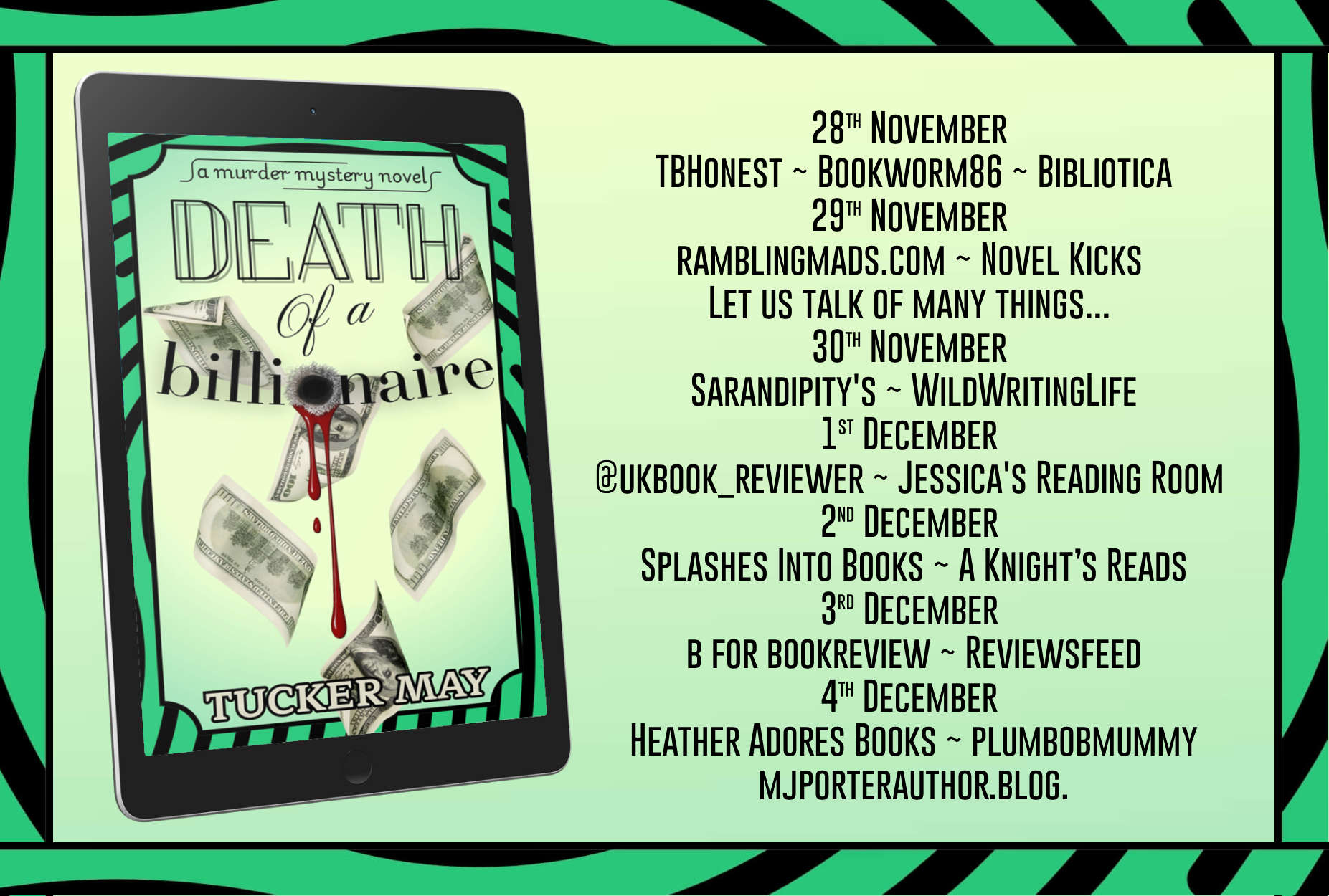 Death of a Billionaire blog tour schedule