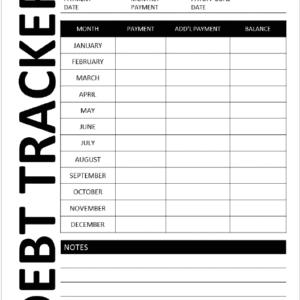 debt tracker printable log