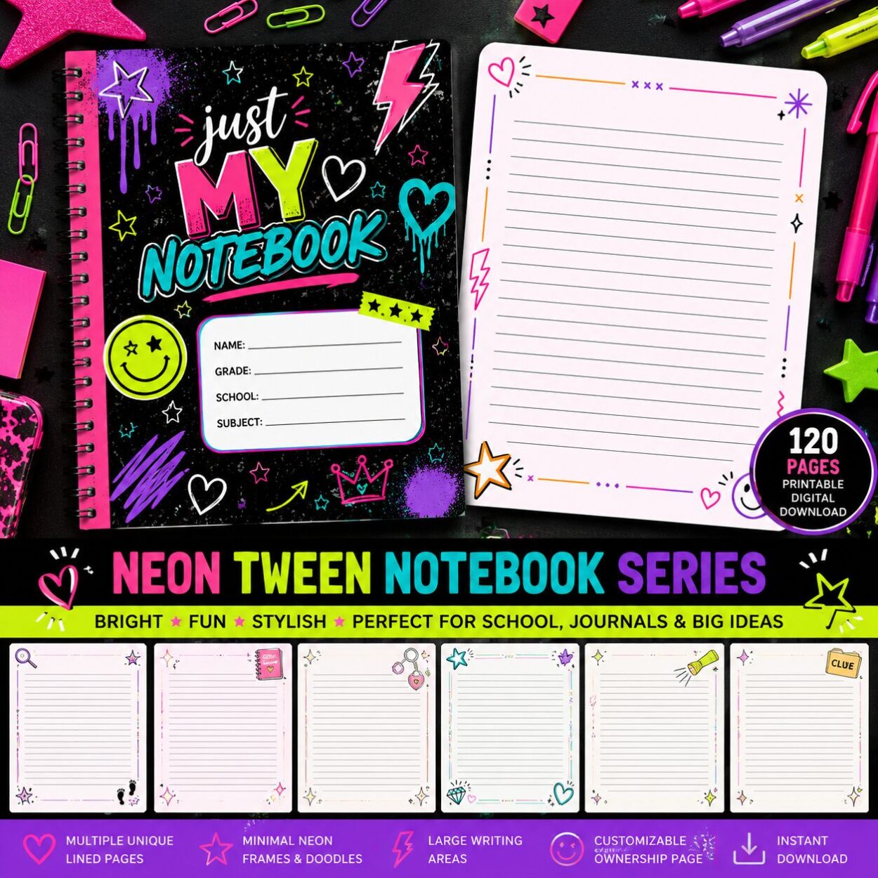 Neon Tween Notebook Series