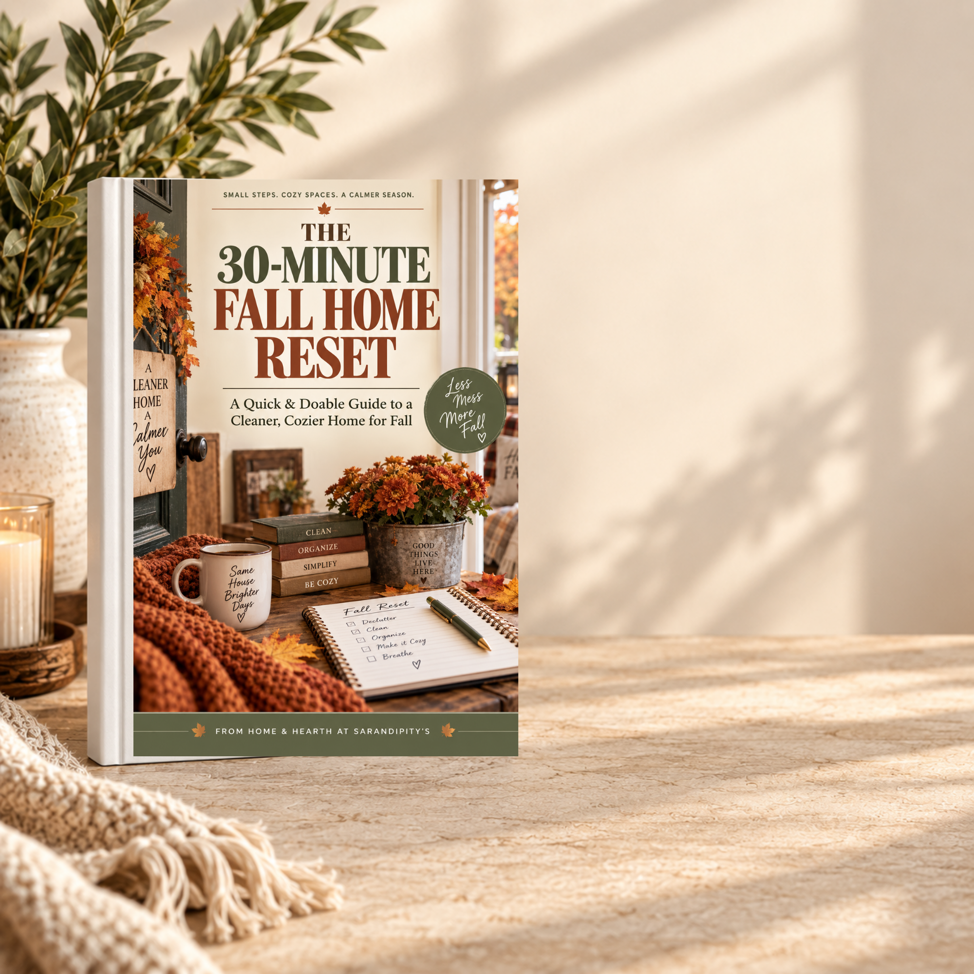 The 30-Minute Fall Home Reset free printable guide for a quick cleaner and cozier fall home